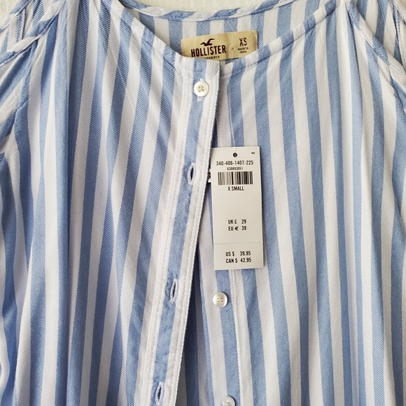 NWT Hollister Long Sleeve Striped Button-Down Cold Shoulder S Straps XS - Picture 2 of 6